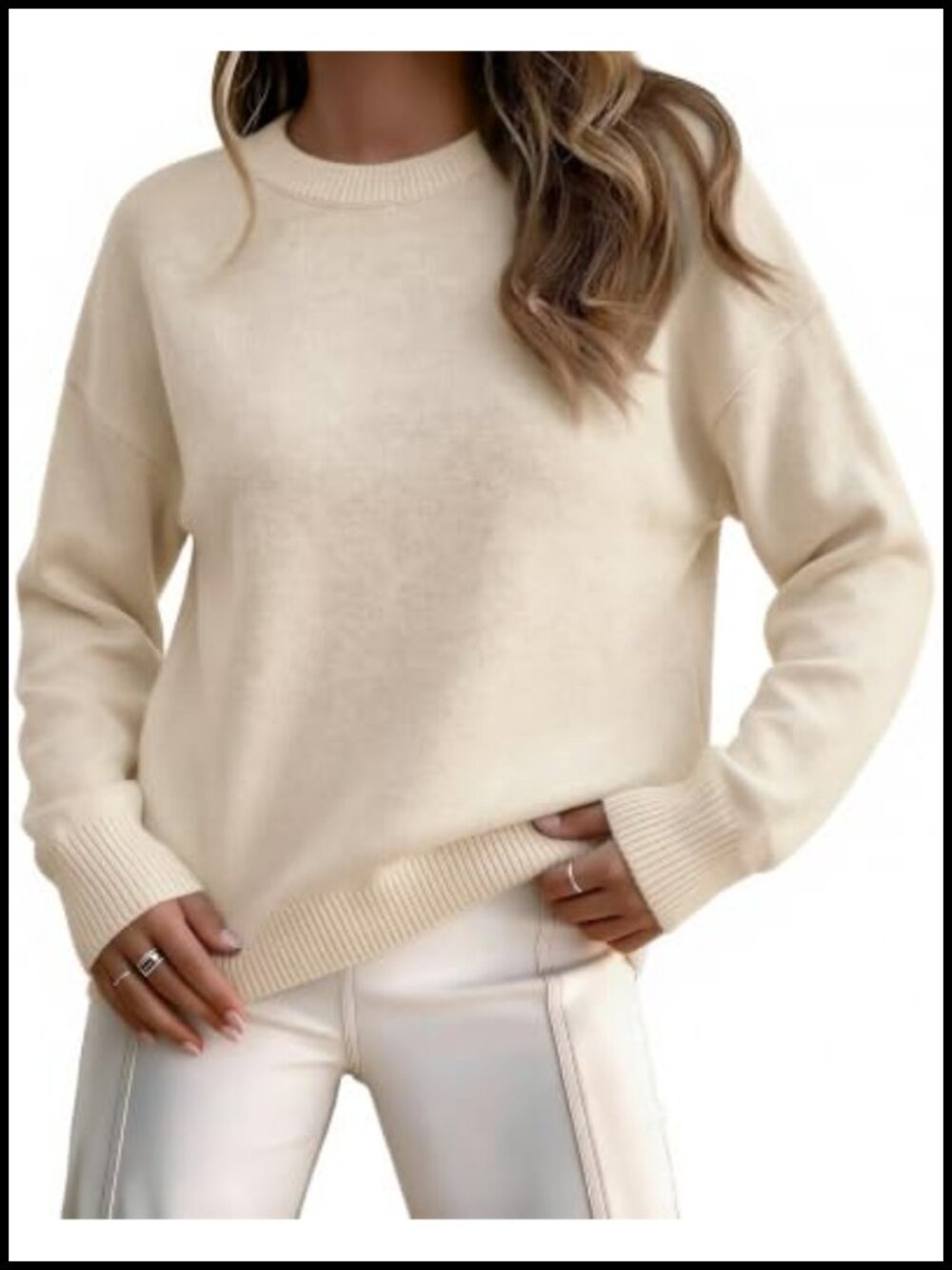 Oversized Crewneck Pullover Sweater Long Sleeve Ribbed Knit Casual Fall